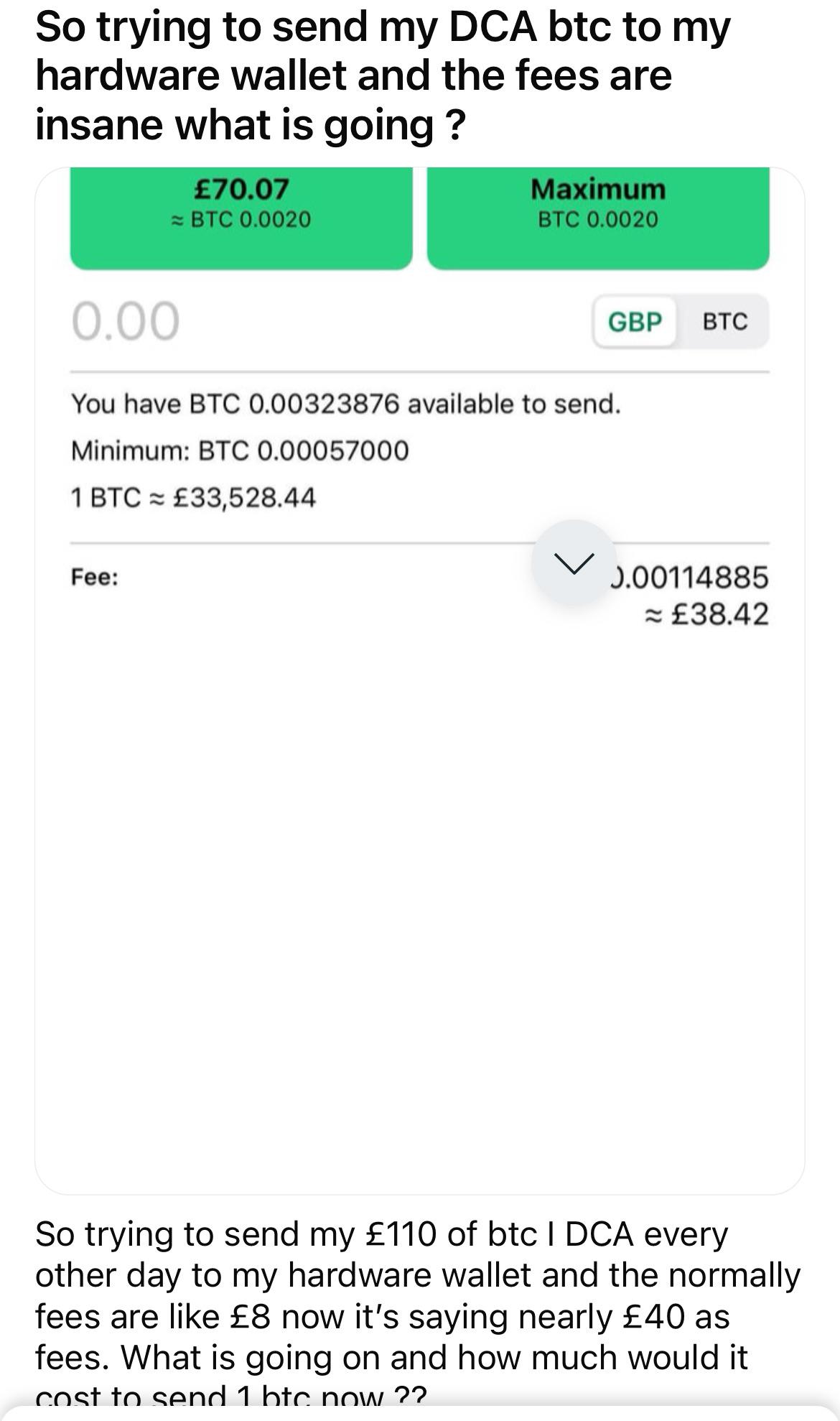 Nearly £40 fees to send £110 in bitcoin